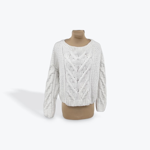 Aeropostale Sweaters - Aeropostale White Cable Knit Sweater Pullover Crew Neck Women's Size M